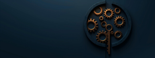 Fototapeta premium Elegant Key and Gears Concept Art on Dark Blue Background