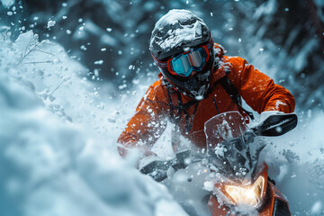 Snowmobiler in snow, adventure, adult, one person, motion