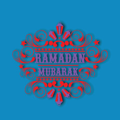 Beautiful floral design and Arabic lanterns decorated greeting or invitation card for holy month of Muslim community, Ramadan Mubarak celebration.
