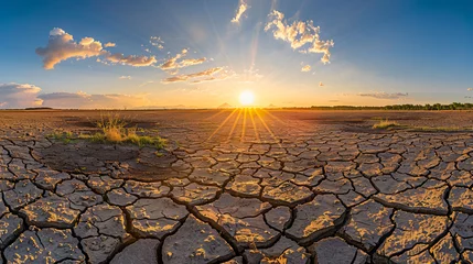Poster A parched cracked earth landscape under a scorching sun illustrating severe drought conditions. © Finsch