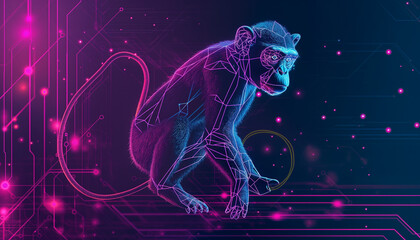 Futuristic Neon Glow Monkey in Cyberpunk Style