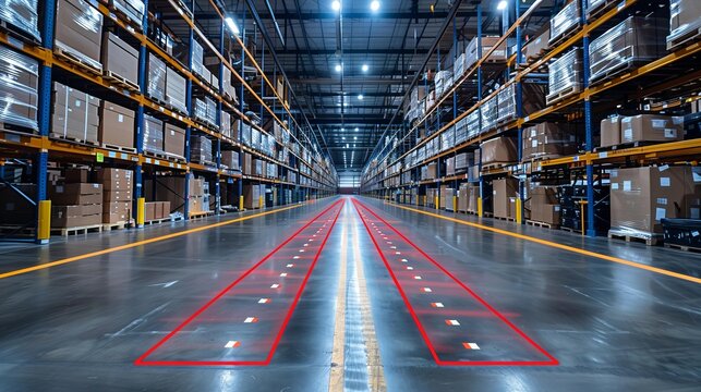 Industrial Warehouse Facility with Laser Safety Line for Efficient Inventory Management