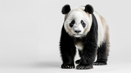 Illustrate a photorealistic panda with its distinctive markings