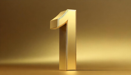 Golden number 1 on golden background with gradient and copy space. 3D rendering. - obrazy, fototapety, plakaty