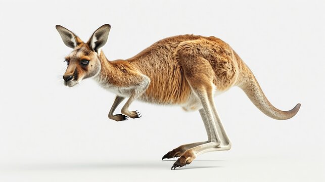Showcase a photorealistic image of a kangaroo mid-hop