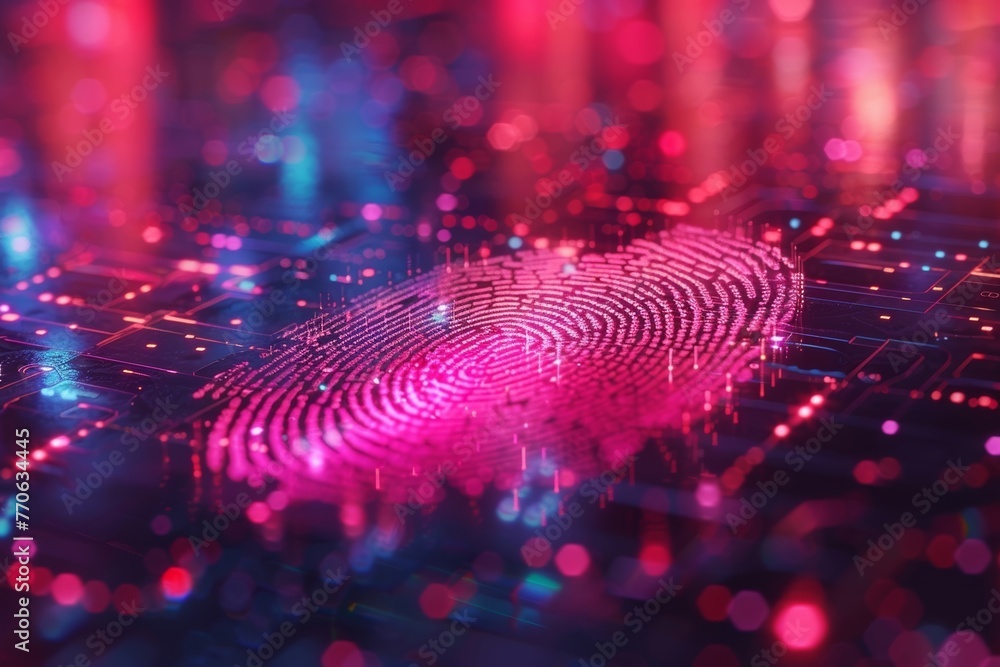 Aufkleber neon background enhances the visual appeal of the cyber security system using fingerprint technology
