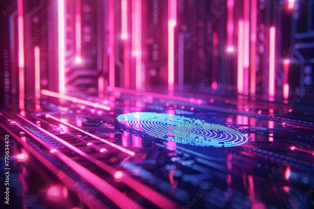 Aufkleber neon background enhances the visual appeal of the cyber security system using fingerprint technology