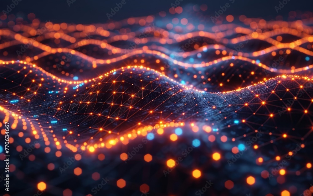 Aufkleber create a vibrant depiction of a multi-layered technological network with illuminated pathways connec