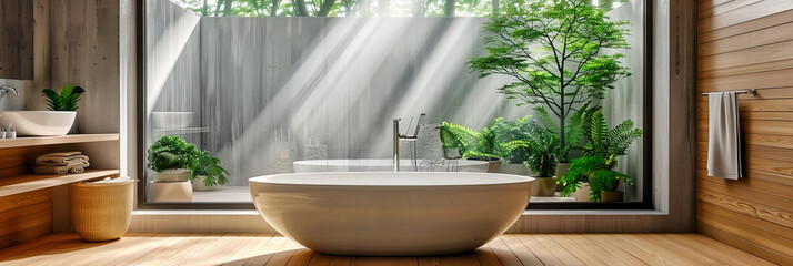 Luxurious Modern Bathroom with Freestanding Bathtub, Providing a Serene and Elegant Space for Relaxation