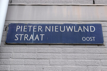 Close Up Street Sign Pieter Nieuwlandstraat At Amsterdam The Netherlands 20-3-2024