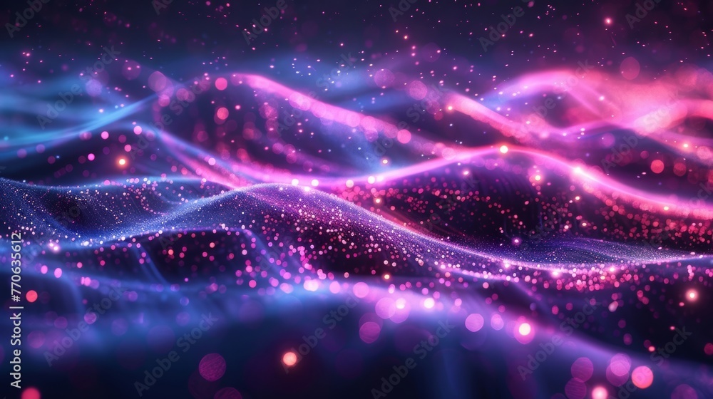 Poster sparkling neon lights illuminating the lively background with vibrant waves and glowing patterns, cr