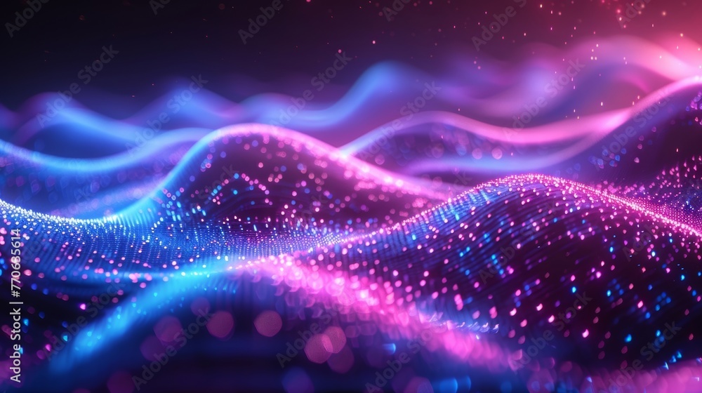 Poster sparkling neon lights illuminating the lively background with vibrant waves and glowing patterns, cr