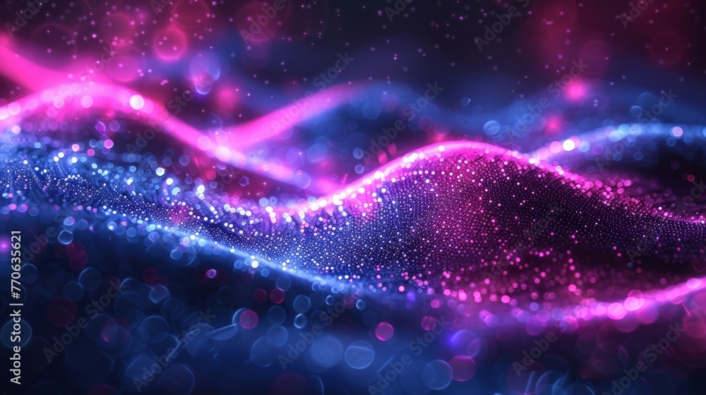 Poster sparkling neon lights illuminating the lively background with vibrant waves and glowing patterns, cr