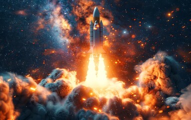 Bitcoin is skyrocketing as if being propelled by an unstoppable force, showcasing its explosive growth in the world of Generative AI. - obrazy, fototapety, plakaty