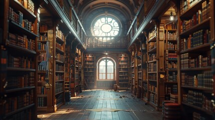 Historic archives containing enchanted manuscripts exclusively open to wizards with the proper mystical recognition symbols - obrazy, fototapety, plakaty