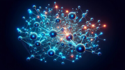 Complex Molecular Model with Glowing Blue Bonds