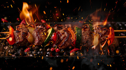barbecue skewers and combining meat kebabs