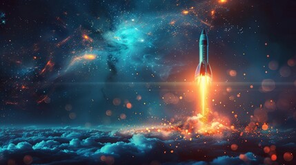 Revolutionize your startup by incorporating cutting-edge rocket technology with futuristic Bitcoin innovation to stay ahead in the competitive market. - obrazy, fototapety, plakaty