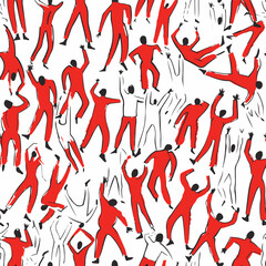 A Hand Drawn Doodle of Little Men Dacing Seamless Pattern