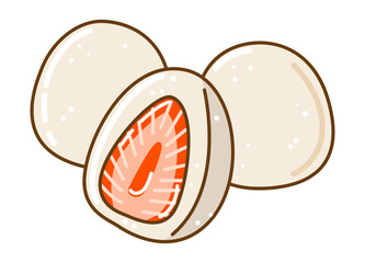 Ichigo daifuku mochi - cute cartoon illustration of traditional japanese sweets isolated on white background