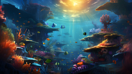 underwater world dreamy cool wallpaper illustration, underwater world