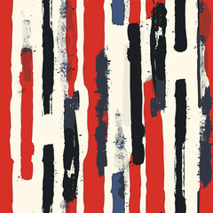 Seamless Hand Drawn Vertical Stripes in the Colors of American Flag Pattern 