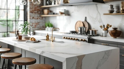Interior of Countertop In White Modern Kitchen