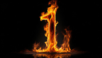 Number 1 made of fire flame on black background. Hot orange blaze. 3D rendering.