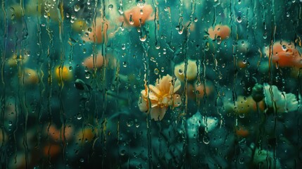 Fototapeta na wymiar Rain falling on the glass window