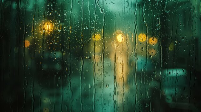 Rain falling on the glass window