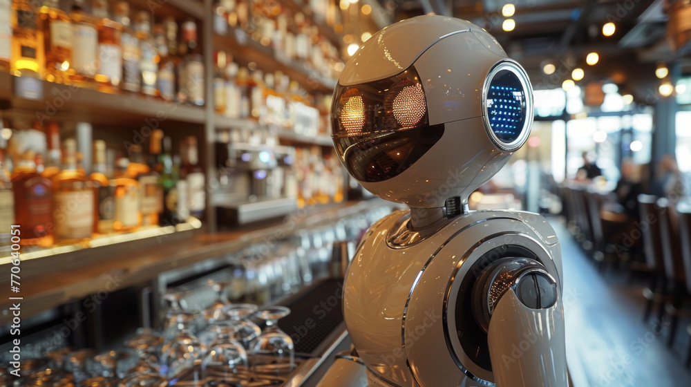 Poster Robot Standing in Front of Bar