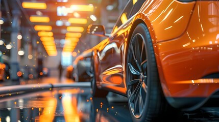 Orange Sports Car in a Factory A 3D Illustration
Electric car on the Assembly Line with Industrial...