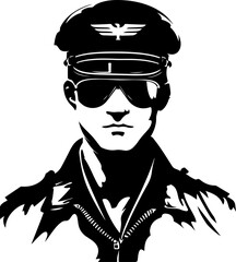 A confident pilot in uniform silhouette, representing aviation, professionalism, and the spirit of adventure.
