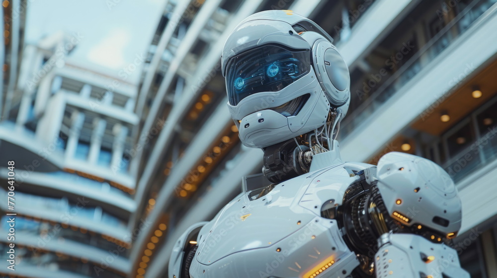 Poster Robot Standing in Front of Building