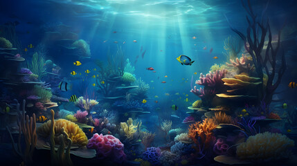 underwater world dreamy cool wallpaper illustration, underwater world