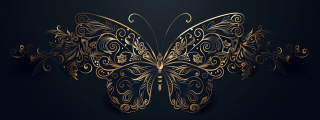 Elegant Golden Butterfly on Dark Background Illustration