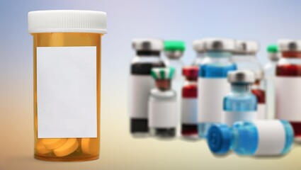 medication bottle with pills with blank label