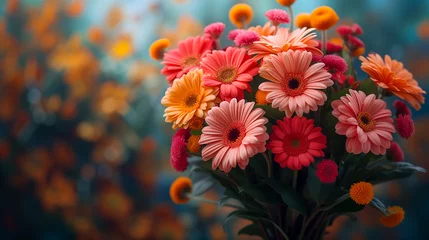 Foto op Plexiglas Bouquet of colorful gerbera flowers on blurred background. © Виктория Дутко