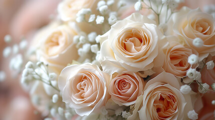 Beautiful wedding bouquet of white roses. Close-up.