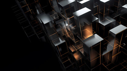 Abstract 3D cube formation on black background