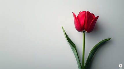 Obraz premium Red tulips elegantly contrast with the white background. Their delicate flowers radiate purity and elegance. This creates a captivating visual display that exudes elegance and sophistication.