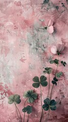 Soft pink and green shades with clover and flowers over a textured pink background signify hope and luck