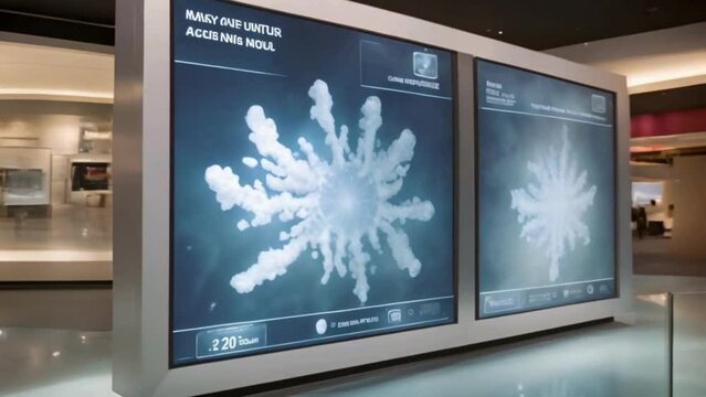LCD displays animated to show scrolling text and images beneath the ice.