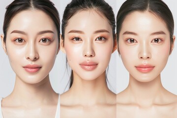 肌の綺麗な日本人モデルが3人並んでる美容広告風写真（美容整形・プチ整形・美肌）