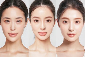 肌の綺麗な日本人モデルが3人並んでる美容広告風写真（美容整形・プチ整形・美肌）