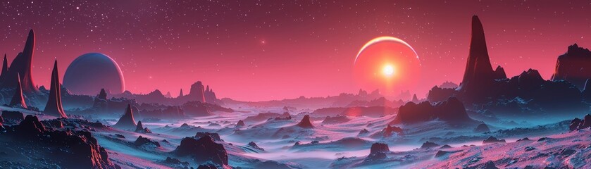 Craft an engaging visual representation of diverse landscapes on rogue planets, hinting at the challenges and opportunities for life Play with colors, textures