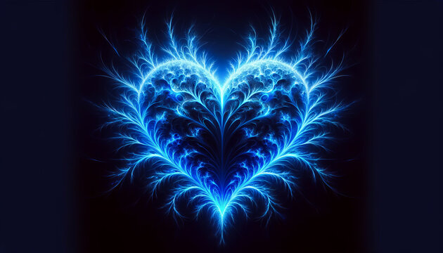 Abstract heart in shades of blue, illuminated by fractal patterns, embodies a futuristic romance - Generative AI