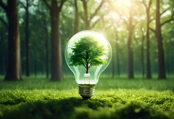 World environment and earth day concept with tree growing in a lightbulb. Eco friendly environment.