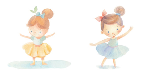 cute kid ballerina watercolor vector illustration 