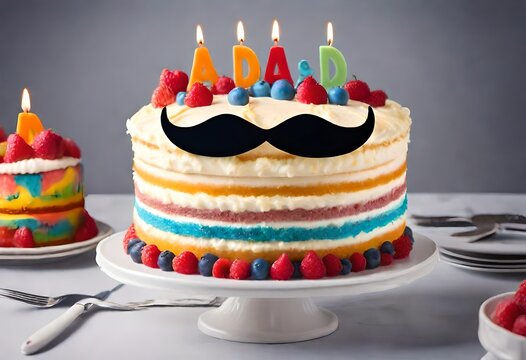 Cake with moustache garnished for Father's Day celebration, happy father's day